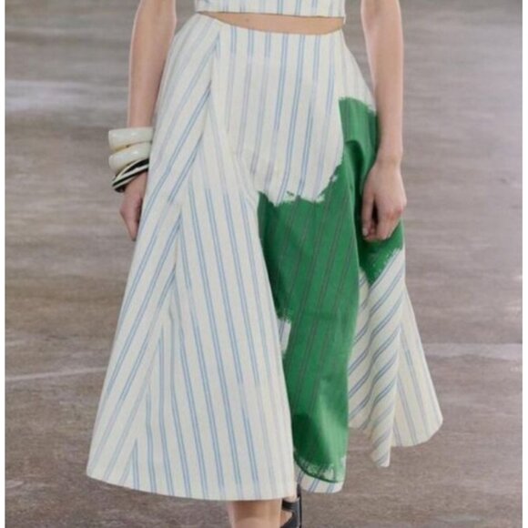 Zara Womens Bloggers Favorite Long Asymmetrical Striped Skirt White Size Large - Picture 1 of 11